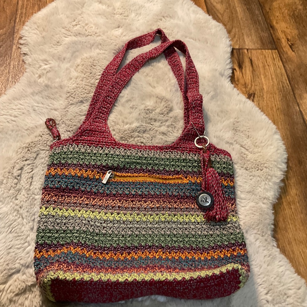 The Sak Striped Crochet Hobo Shoulder Bag Colorful Boho Hippie Tote Belle WCharm